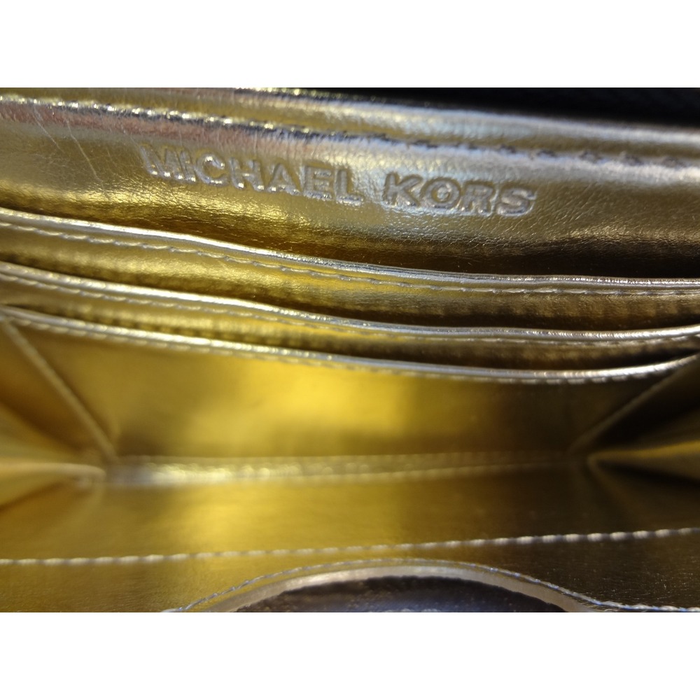 Michael Kors Black Snakeskin Print Zip Around Wristlet Metallic gold interior - Picture 5 of 10